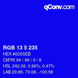 カラーコード: RGB 13 5 235 | qconv.com