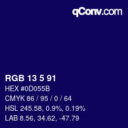 Color code: RGB 13 5 91 | qconv.com