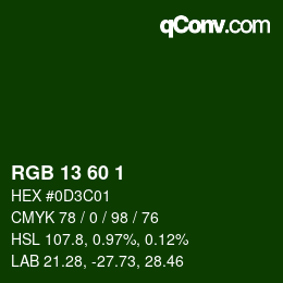 カラーコード: RGB 13 60 1 | qconv.com