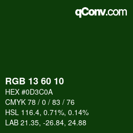カラーコード: RGB 13 60 10 | qconv.com