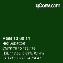Color code: RGB 13 60 11 | qconv.com