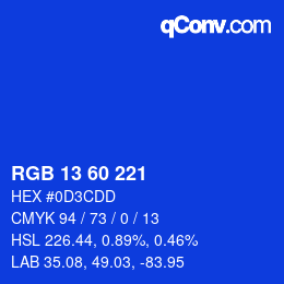 カラーコード: RGB 13 60 221 | qconv.com