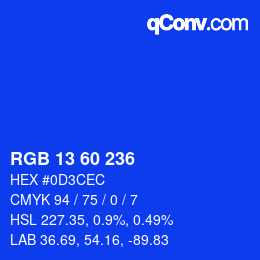 カラーコード: RGB 13 60 236 | qconv.com
