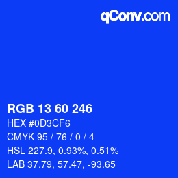 Color code: RGB 13 60 246 | qconv.com