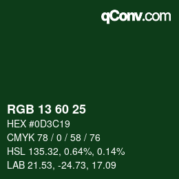 カラーコード: RGB 13 60 25 | qconv.com