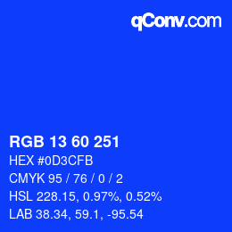 Color code: RGB 13 60 251 | qconv.com