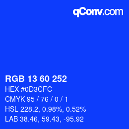 カラーコード: RGB 13 60 252 | qconv.com