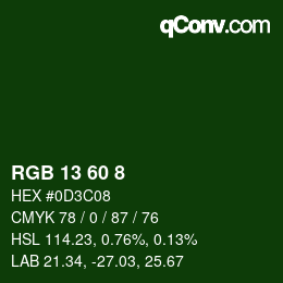 カラーコード: RGB 13 60 8 | qconv.com