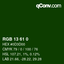 Color code: RGB 13 61 0 | qconv.com