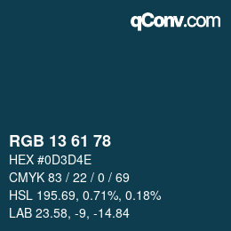 カラーコード: RGB 13 61 78 | qconv.com