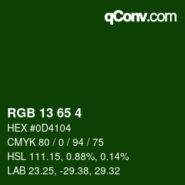 カラーコード: RGB 13 65 4 | qconv.com