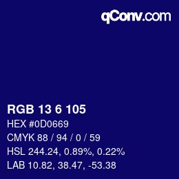 Color code: RGB 13 6 105 | qconv.com