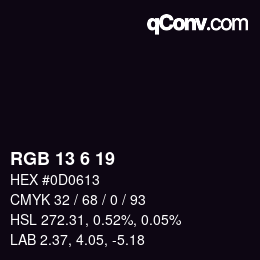 Color code: RGB 13 6 19 | qconv.com