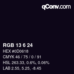 Color code: RGB 13 6 24 | qconv.com