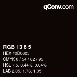 Color code: RGB 13 6 5 | qconv.com