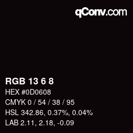 カラーコード: RGB 13 6 8 | qconv.com