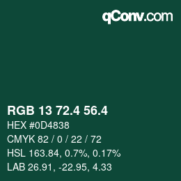 カラーコード: RGB 13 72.4 56.4 | qconv.com