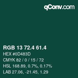 カラーコード: RGB 13 72.4 61.4 | qconv.com