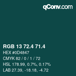 カラーコード: RGB 13 72.4 71.4 | qconv.com