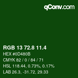 カラーコード: RGB 13 72.8 11.4 | qconv.com
