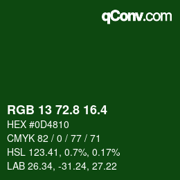 カラーコード: RGB 13 72.8 16.4 | qconv.com