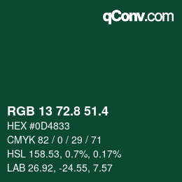 カラーコード: RGB 13 72.8 51.4 | qconv.com