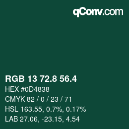 カラーコード: RGB 13 72.8 56.4 | qconv.com