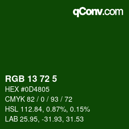 Color code: RGB 13 72 5 | qconv.com