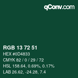 Color code: RGB 13 72 51 | qconv.com
