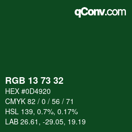 Color code: RGB 13 73 32 | qconv.com