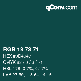 颜色代码: RGB 13 73 71 | qconv.com