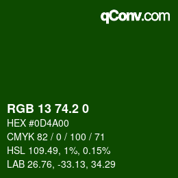 カラーコード: RGB 13 74.2 0 | qconv.com