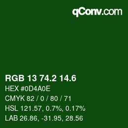 カラーコード: RGB 13 74.2 14.6 | qconv.com