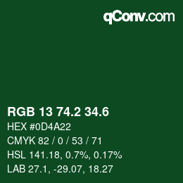 カラーコード: RGB 13 74.2 34.6 | qconv.com
