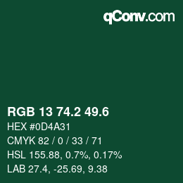 カラーコード: RGB 13 74.2 49.6 | qconv.com