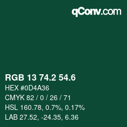 カラーコード: RGB 13 74.2 54.6 | qconv.com