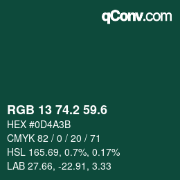 カラーコード: RGB 13 74.2 59.6 | qconv.com