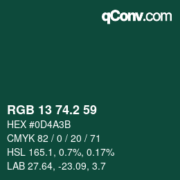 カラーコード: RGB 13 74.2 59 | qconv.com