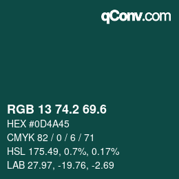 カラーコード: RGB 13 74.2 69.6 | qconv.com