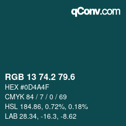 カラーコード: RGB 13 74.2 79.6 | qconv.com