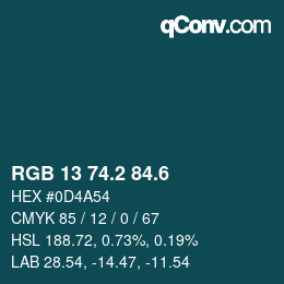 カラーコード: RGB 13 74.2 84.6 | qconv.com