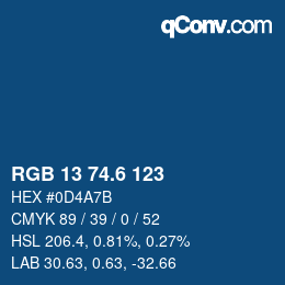 カラーコード: RGB 13 74.6 123 | qconv.com