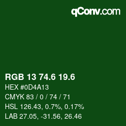 カラーコード: RGB 13 74.6 19.6 | qconv.com