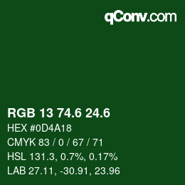 カラーコード: RGB 13 74.6 24.6 | qconv.com