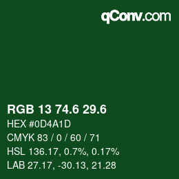 カラーコード: RGB 13 74.6 29.6 | qconv.com