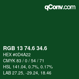 カラーコード: RGB 13 74.6 34.6 | qconv.com