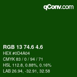 カラーコード: RGB 13 74.6 4.6 | qconv.com