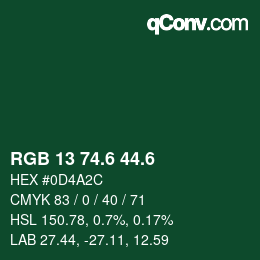 カラーコード: RGB 13 74.6 44.6 | qconv.com
