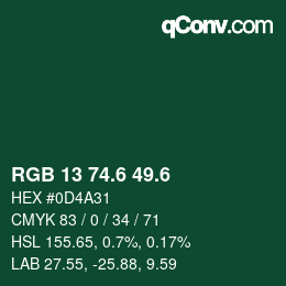 カラーコード: RGB 13 74.6 49.6 | qconv.com