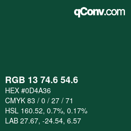 カラーコード: RGB 13 74.6 54.6 | qconv.com